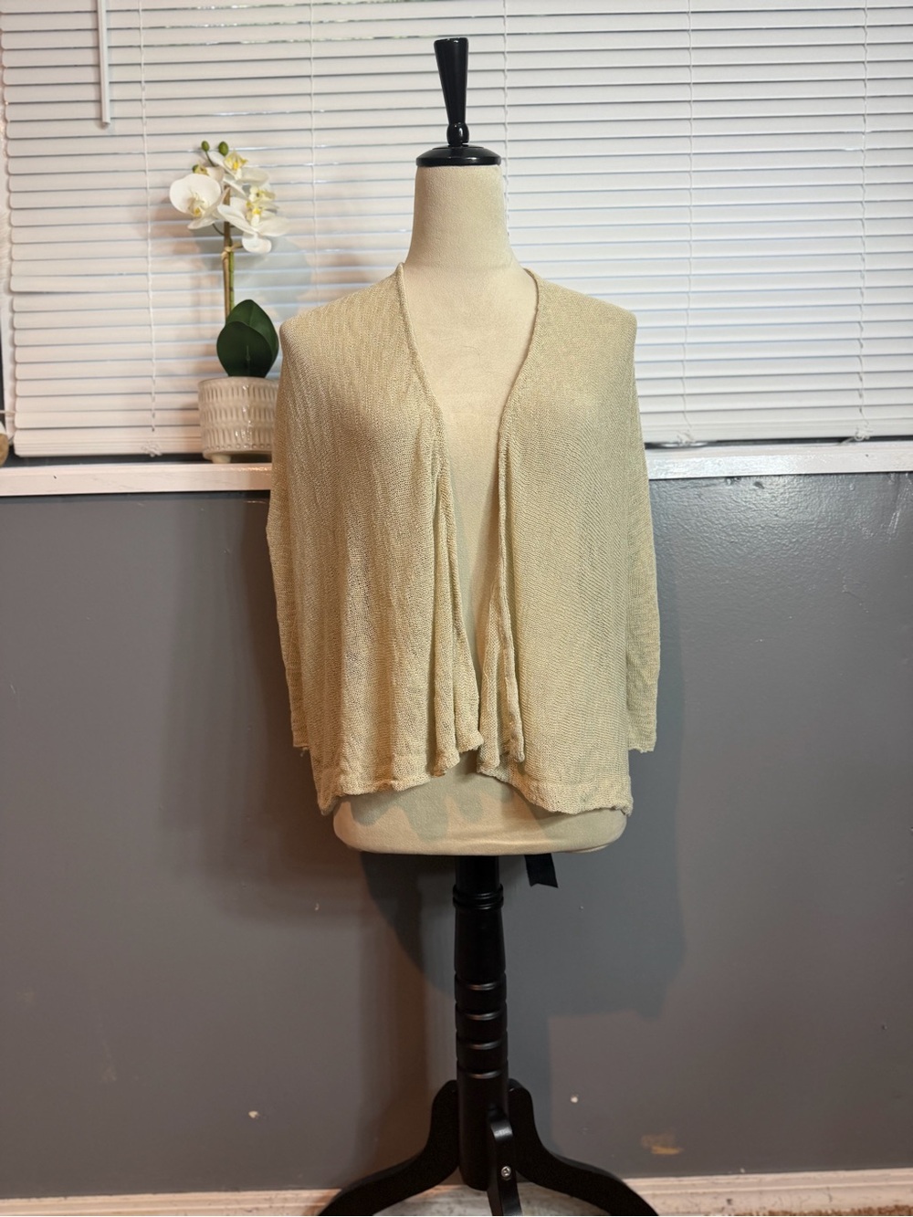 Eileen Fisher XL Beige Linen Blend Open Front Cardigan Italian Yarn - Picture 4 of 9